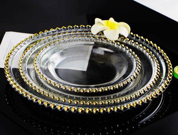 13in silver gold beaded glass charger plate for wedding